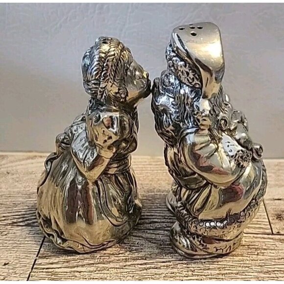 Vintage Santa and Mrs Claus Kissing Salt Pepper Shakers Kirk Stieff Pewter 716 - Picture 9 of 9
